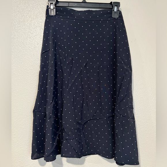 LOFT Dark Blue Polka Dot Midi A-Line Skirt - Picture 4 of 10